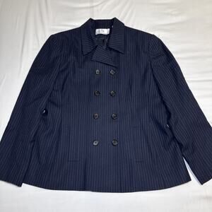 Danielle Martin Womens 16 Blazer Jacket Navy Pinstripe 100% Wool Double Breasted